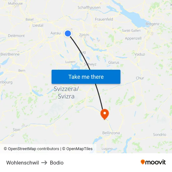 Wohlenschwil to Bodio map