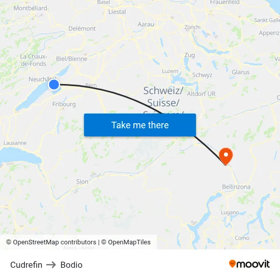 Cudrefin to Bodio map