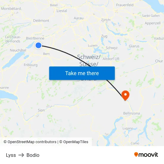 Lyss to Bodio map
