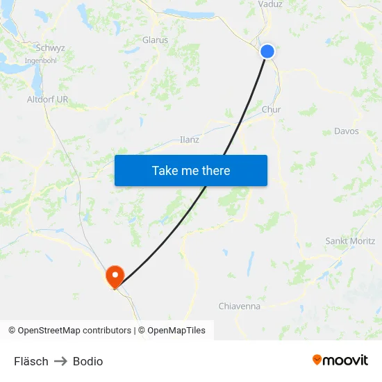 Fläsch to Bodio map