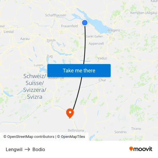 Lengwil to Bodio map