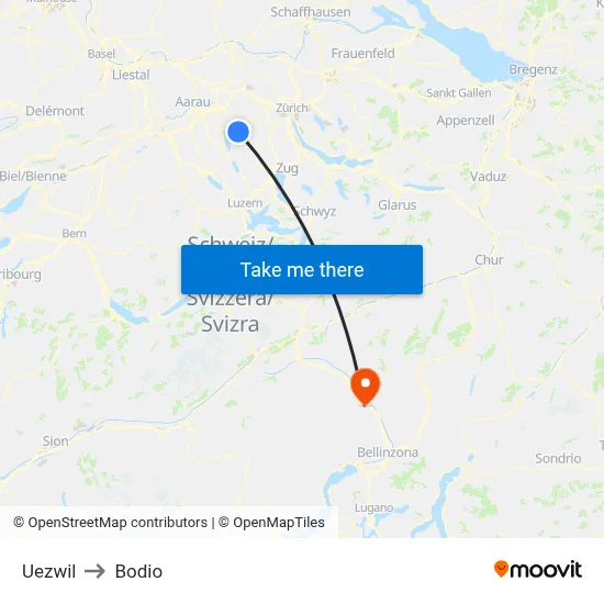 Uezwil to Bodio map