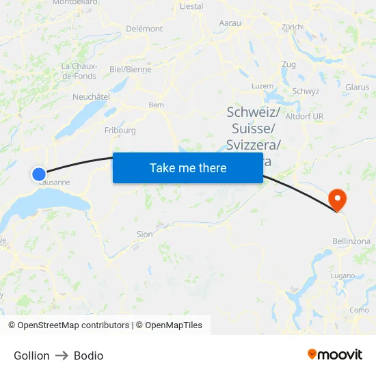 Gollion to Bodio map