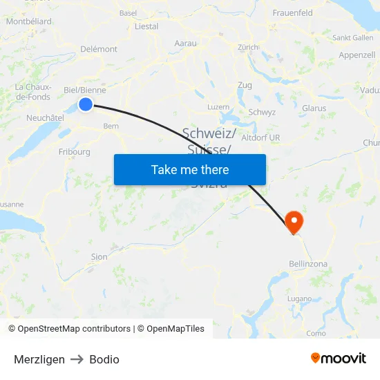 Merzligen to Bodio map