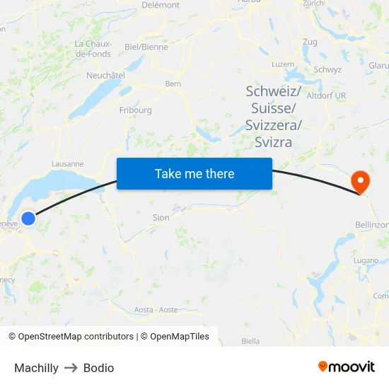 Machilly to Bodio map