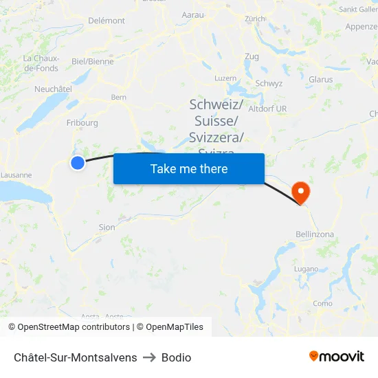 Châtel-Sur-Montsalvens to Bodio map