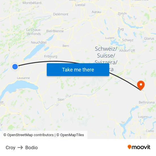 Croy to Bodio map