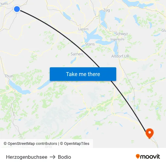 Herzogenbuchsee to Bodio map