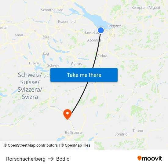 Rorschacherberg to Bodio map