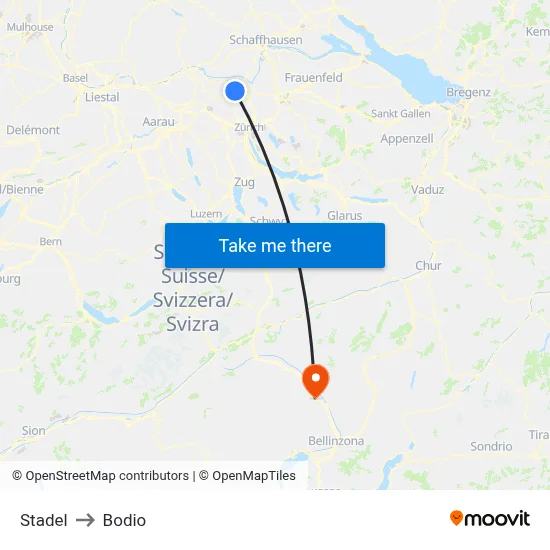 Stadel to Bodio map