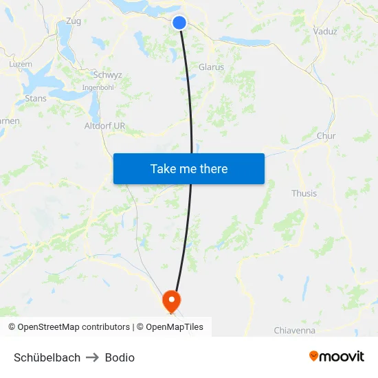 Schübelbach to Bodio map