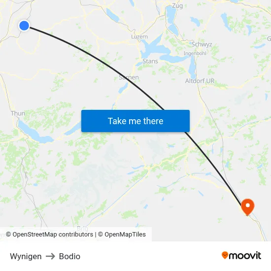 Wynigen to Bodio map