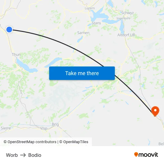 Worb to Bodio map