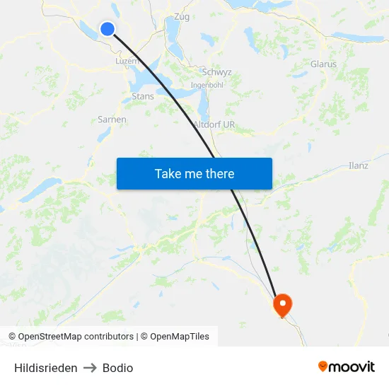 Hildisrieden to Bodio map