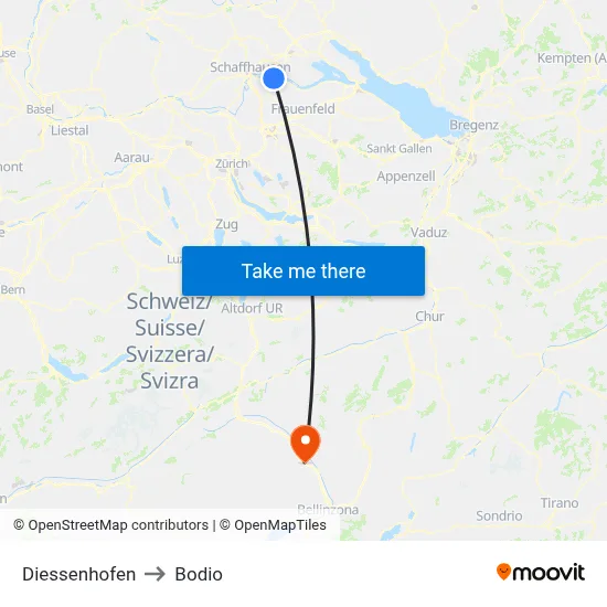 Diessenhofen to Bodio map
