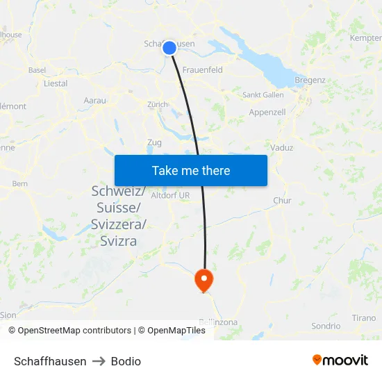 Schaffhausen to Bodio map