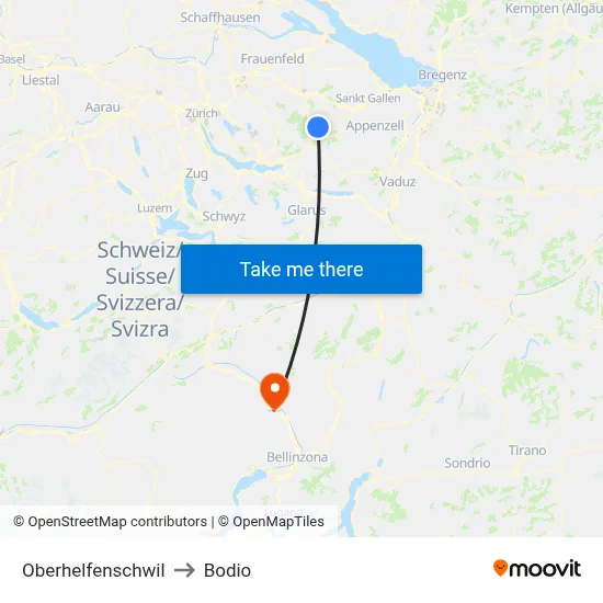 Oberhelfenschwil to Bodio map