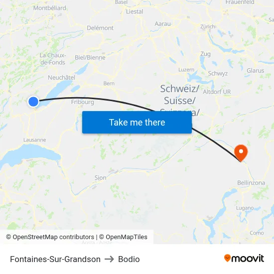 Fontaines-Sur-Grandson to Bodio map