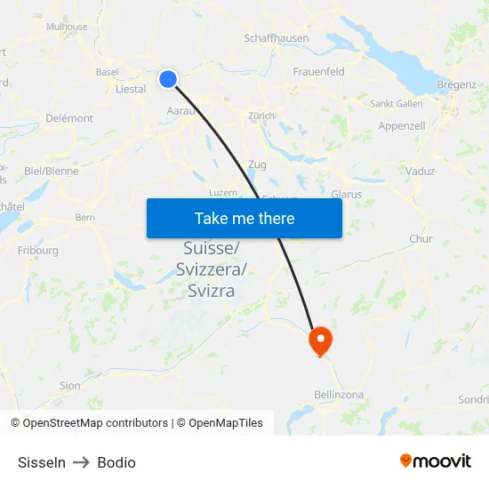 Sisseln to Bodio map