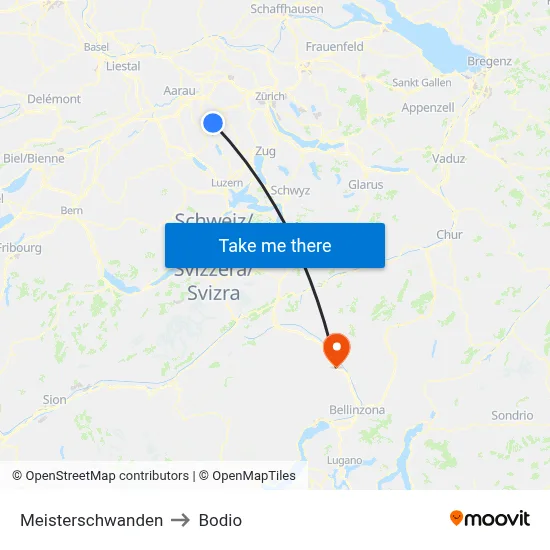 Meisterschwanden to Bodio map