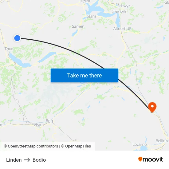 Linden to Bodio map