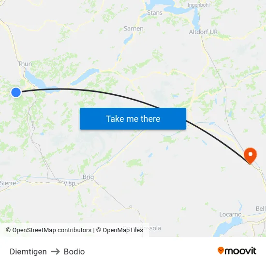 Diemtigen to Bodio map