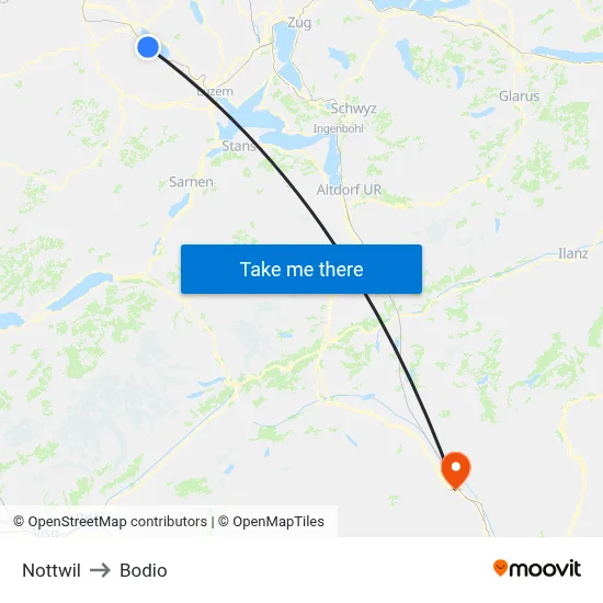 Nottwil to Bodio map