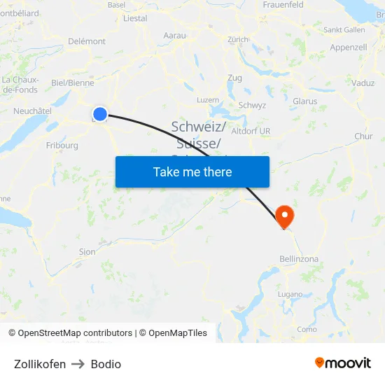 Zollikofen to Bodio map