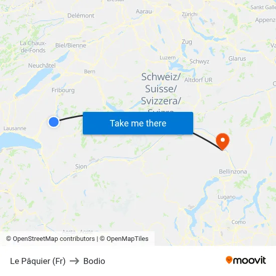 Le Pâquier (Fr) to Bodio map