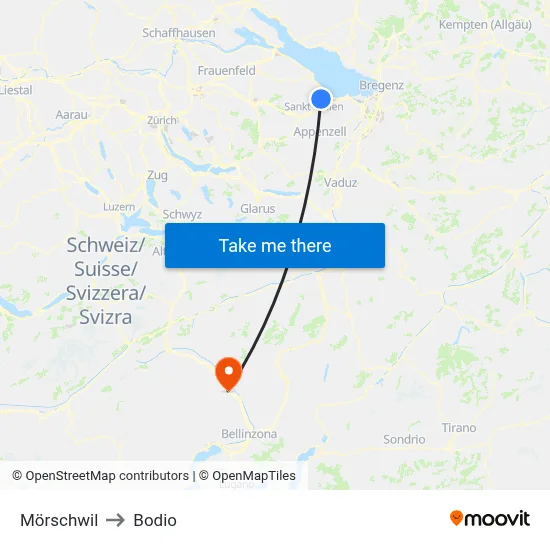 Mörschwil to Bodio map