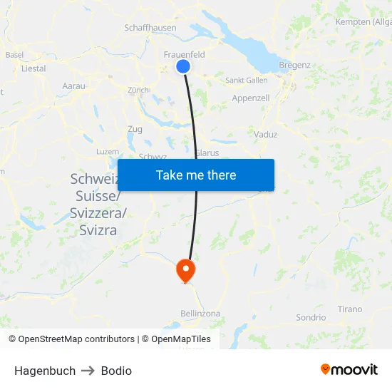 Hagenbuch to Bodio map