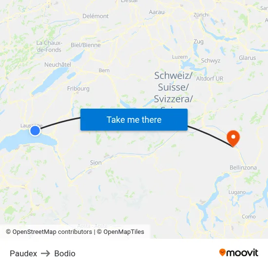 Paudex to Bodio map