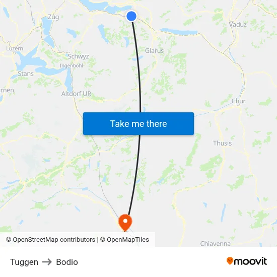 Tuggen to Bodio map