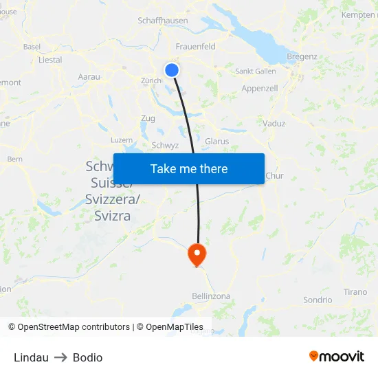 Lindau to Bodio map