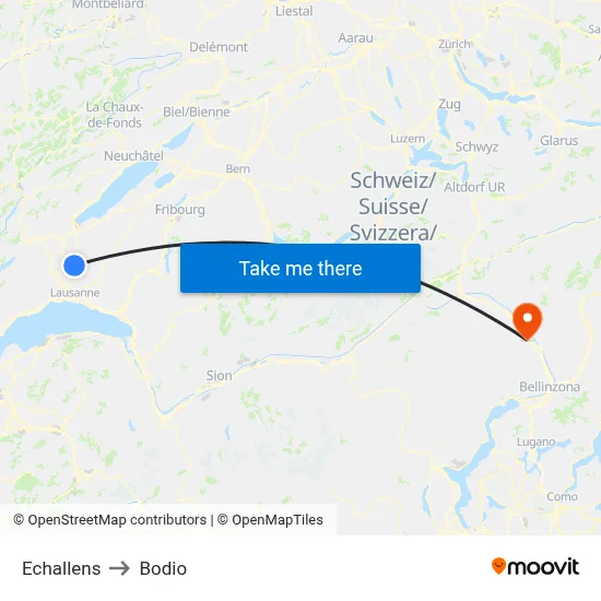 Echallens to Bodio map