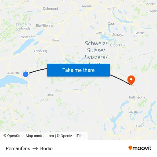 Remaufens to Bodio map