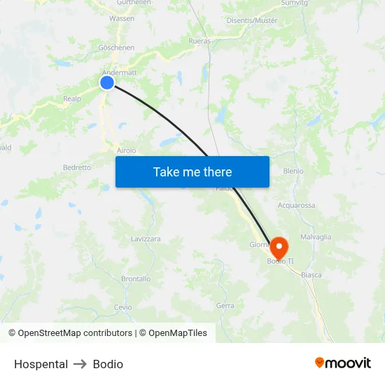 Hospental to Bodio map