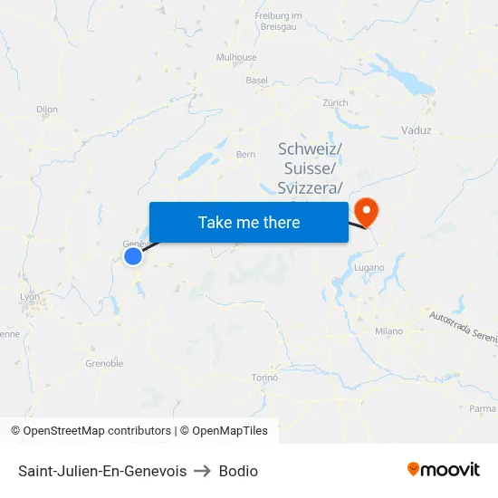Saint-Julien-En-Genevois to Bodio map