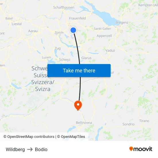 Wildberg to Bodio map