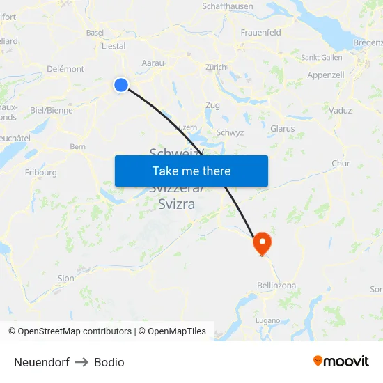 Neuendorf to Bodio map