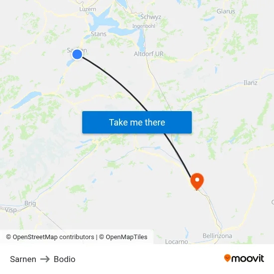 Sarnen to Bodio map
