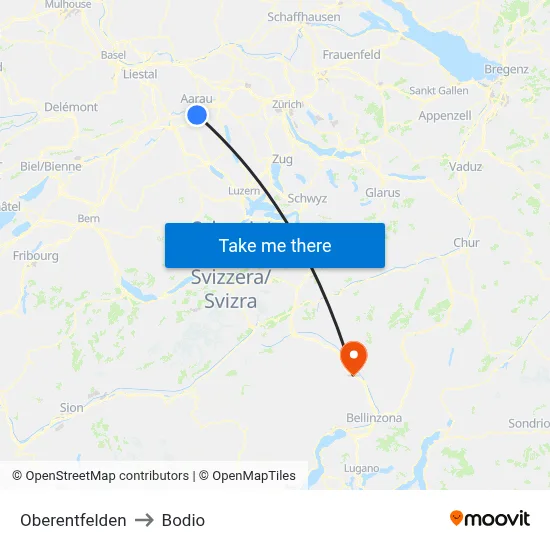 Oberentfelden to Bodio map