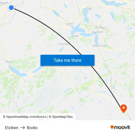 Etziken to Bodio map