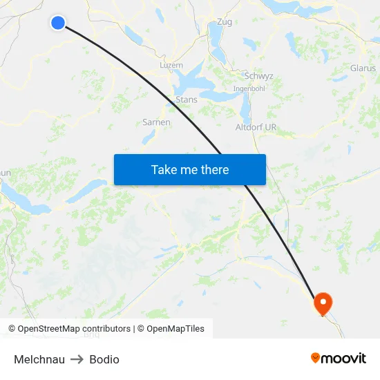 Melchnau to Bodio map