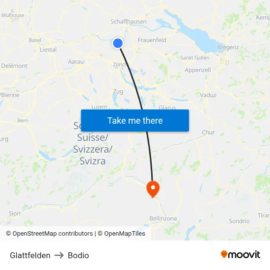 Glattfelden to Bodio map