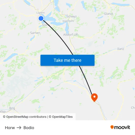Horw to Bodio map