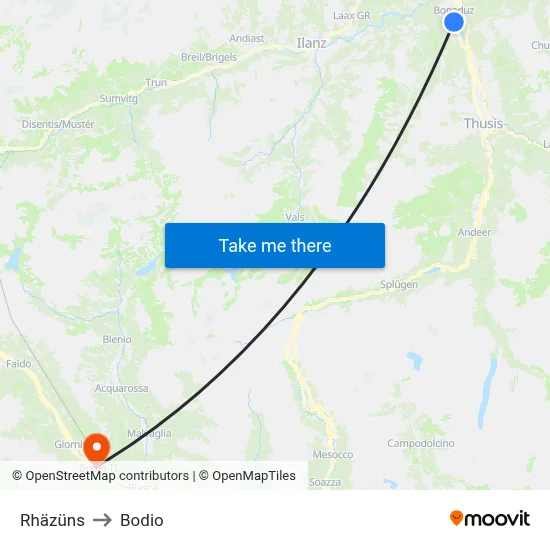 Rhäzüns to Bodio map