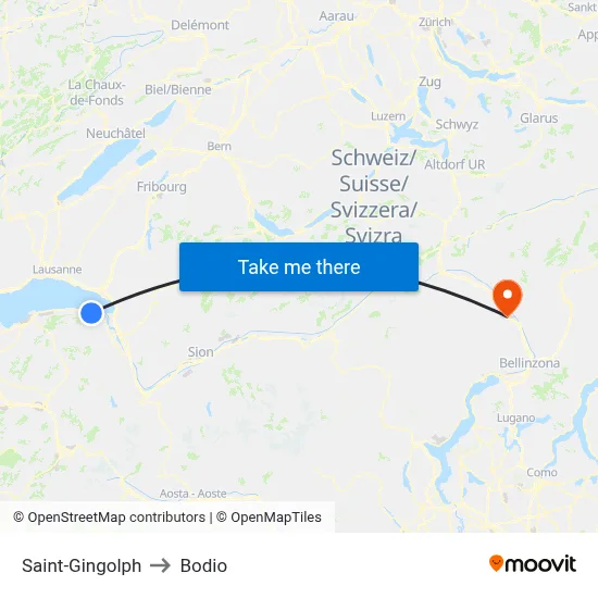 Saint-Gingolph to Bodio map