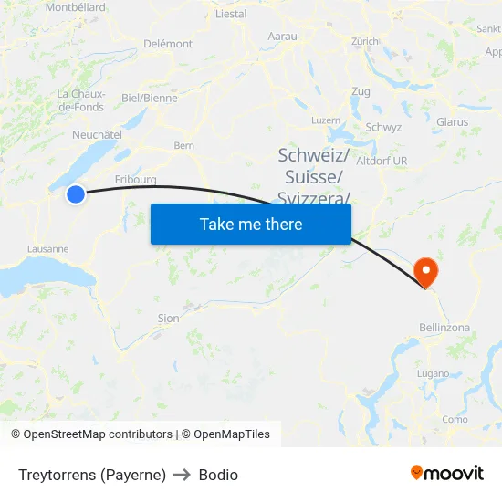 Treytorrens (Payerne) to Bodio map