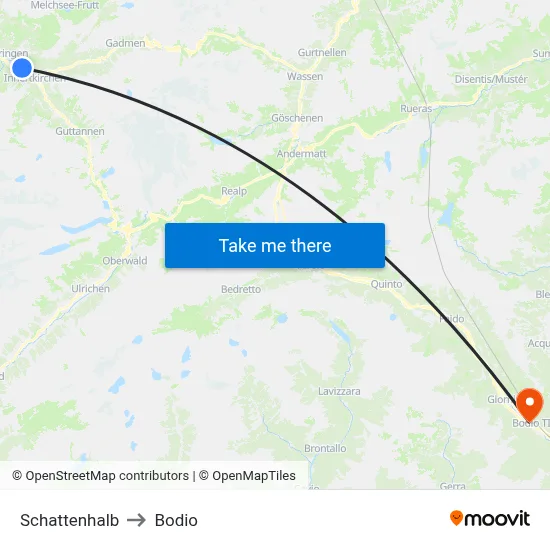 Schattenhalb to Bodio map